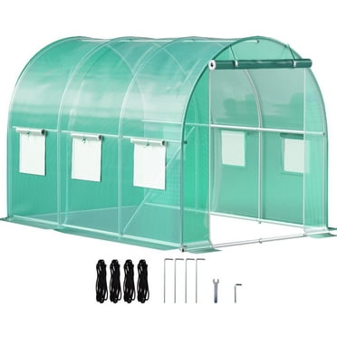 10'x7'x 7' Walk-in Tunnel Greenhouse  Heavy Duty Portable Green House Protect Gardening Plants 1 Zipper Mesh Door, 6 Roll-up Windows, Thickened galvanised Steel,Green