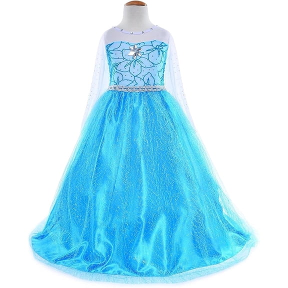 Elsa Costume, Frozen Toddler Girl, Blue Princess Dress, Girl Costume Cosplay, Outfit, Dress with Cape 7Y-9Y