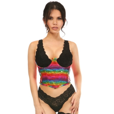 

Lavish Rainbow Glitter PVC Open Cup Underwire Waist Cincher
