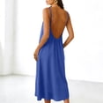 thumbnail image 4 of Linfrsh Backless Summer Dress Backless Cami Lounge Dress for Women Sleeveless Long Solid House Dress Comfortable Loungewear(Blue,M), 4 of 8