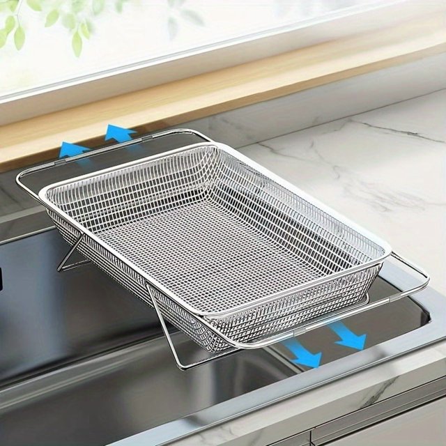 Bamboohart Panier de Cuisine Réglable en Acier Inoxydable 304 - Maille Ultra-Fine Premium avec Points en Silicone Antidérapants, Résistant à la Rouille et Facile à Nettoyer - Organiseur Empilable pour Comptoir