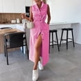 thumbnail image 2 of Women's Sleeveless Long Lace-Up Denim Dress, Summer Casual Lapel Solid Button Down Jean Maxi Dresses With Pockets 2025 New, 2 of 2