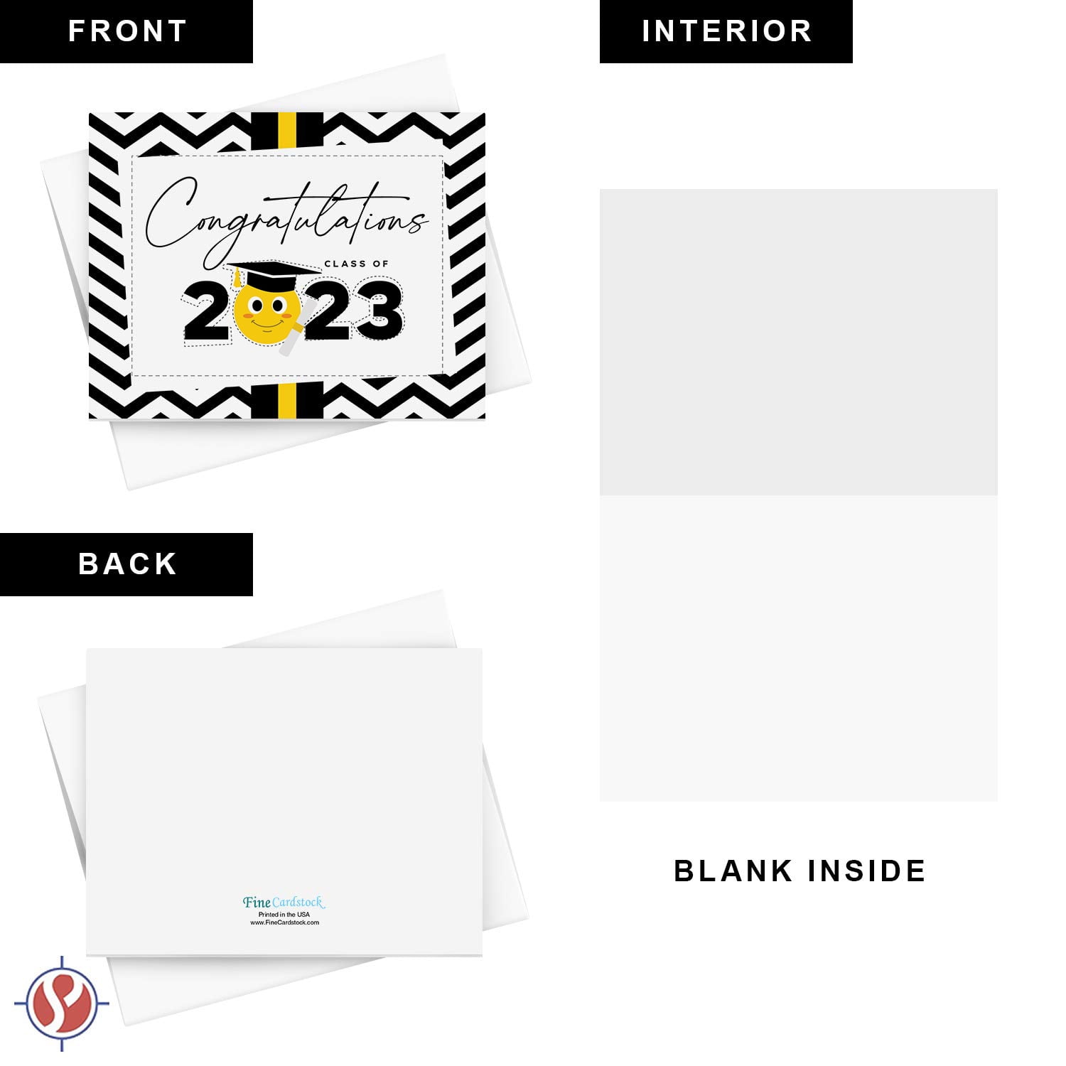 Graduation Congratulations Class of 2023 Cards – Cute & Funny Emoji Grads High School Collage Graduates Celebratory Greeting | (A2 Size) 4.25 x 5.5” Card When Folded | 25 Cards & Envelopes per Pack
