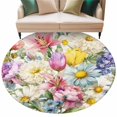 thumbnail image 6 of Spring Floral Round Rug 5ft Washable Circle Kitchen Rugs Non Slip Farmhouse Elegant Flowers Watercolor Large Area Rug Indoor Floor Carpet for Bedroom Living Room Home Office Dining Room Nursery, 6 of 8
