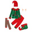 thumbnail image 5 of Conjunto de disfraz de elfo de Navidad para niños, camiseta con pantalones, sombrero, cinturón con orejas de elfo de silicona, medias y fundas para zapatos, 7 Uds., 5 of 5