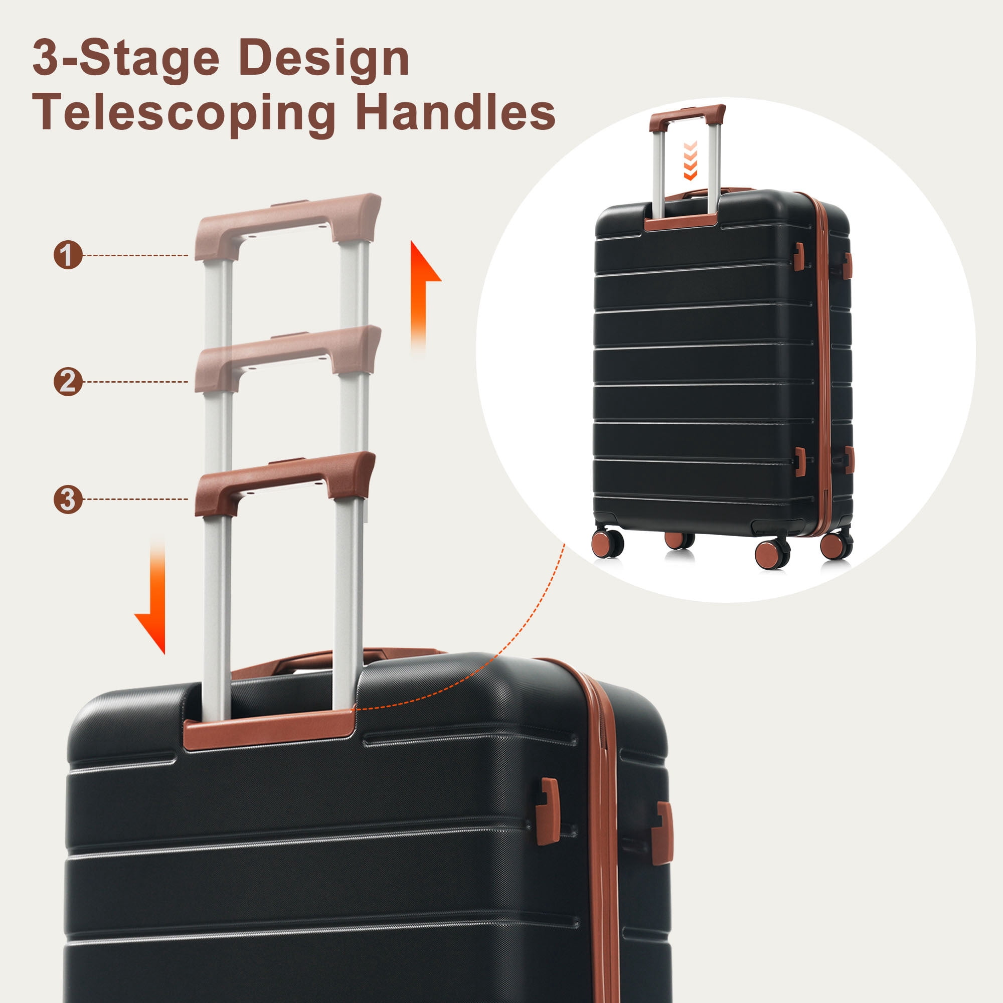 Euroco 6 Piece Luggage Sets, ABS Hardshell Suitcase Set with 2 Bags,Spinner Wheels & TSA Lock, Large Checked Travel Suitcases for Family,16/20/24/28 Inch,Black