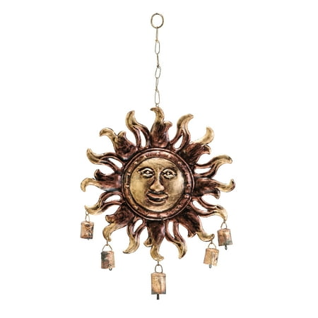 Sun Face Metal Wind Chimes Gardendecor With 5 Metallic Bells