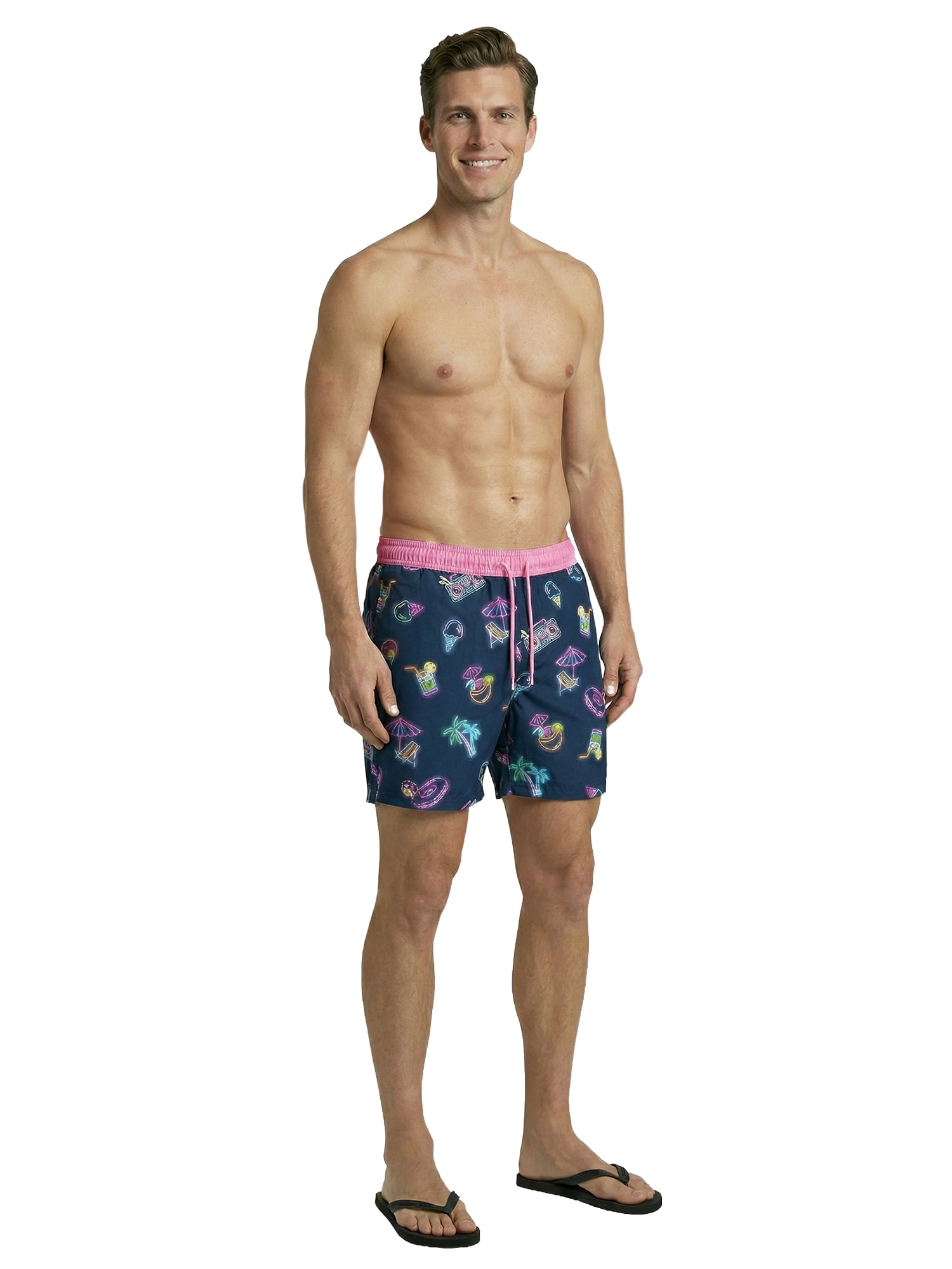 Birdie Bound Men's Printed Neon Pool Party Swim Trunks, Sizes S-3XL