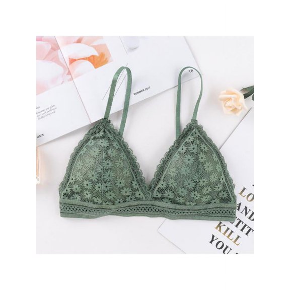 Lace Bralette, Women's Deep V Neck Lace Long Line Plunge Bralette Bra Seamless Wirefree Lace Bra