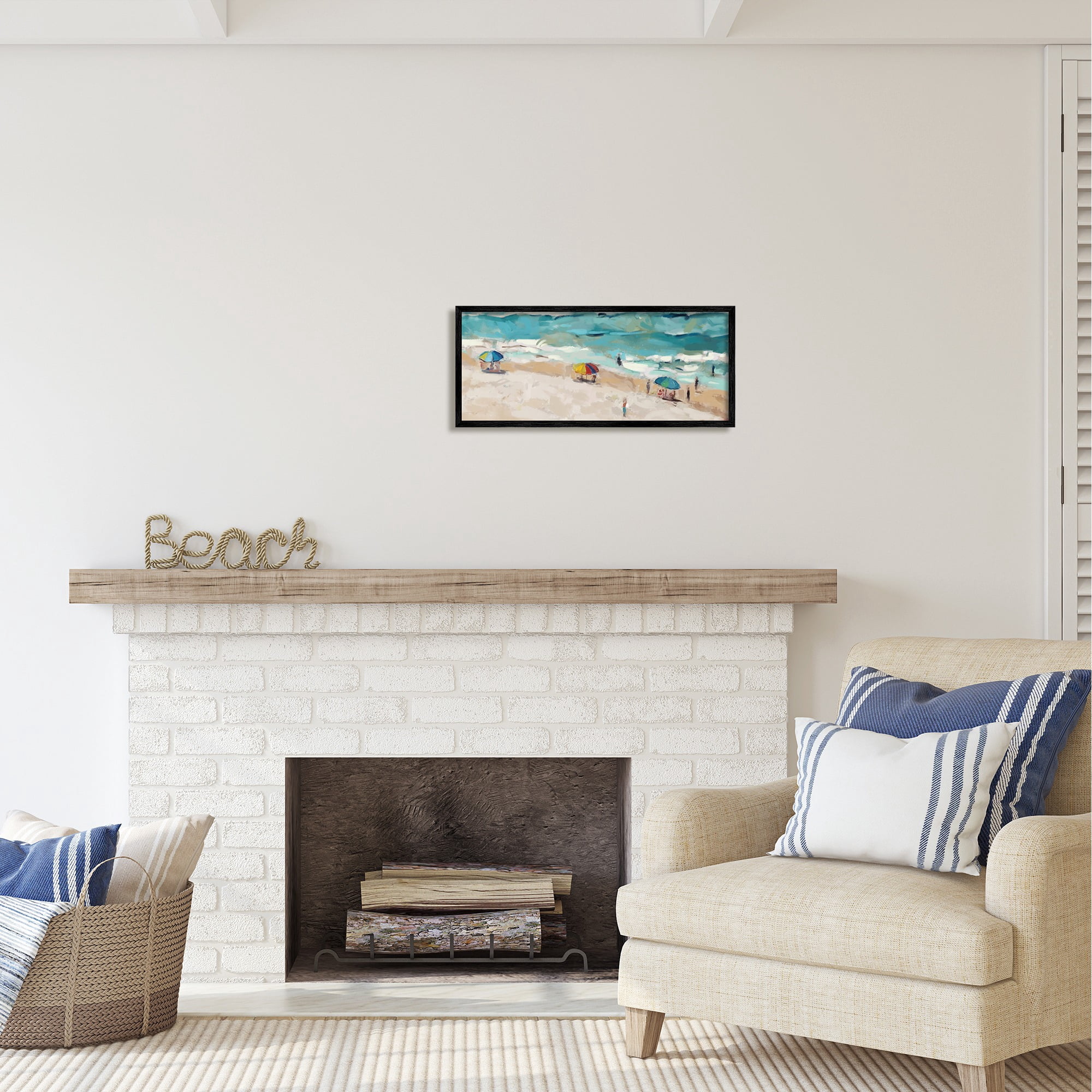 Stupell Industries Summer Beachgoers on Shore Landscape Painting Black Framed Art Print Wall Art, 24 x 10