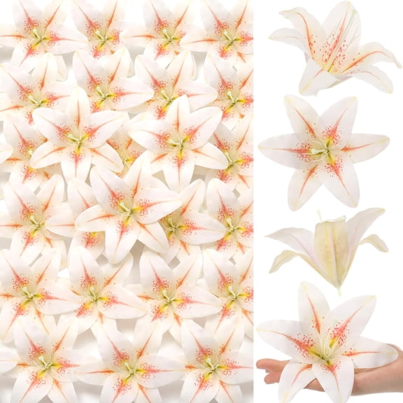 30 PackLarge Artificial Lilies Flower Heads with Realistic Stamens 5.9" Faux Fake Lily Flower Heads Bulk for DIY Crafts Cake Wedding Bridal Wreaths Table Home Party Deco