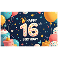 thumbnail image 7 of Blue Backdrop Happy 16th Birthday Banner with Balloons Stars and Hearts Party Decors Photography Props for Birthday Party Celebration Photo Booth Setup, 7 of 7