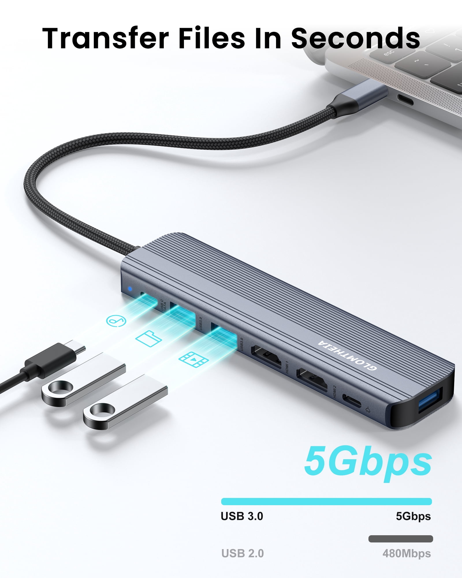 USB C Hub Docking Station Dual Monitor for MacBook Air/Pro Laptop, Multi Monitor Dock Adapter Multiport Dongle with 2 HDMI 4K 60Hz, 100W PD Charging, 3xUSB-A 3.0 & USB-C Data Port (5Gbps)