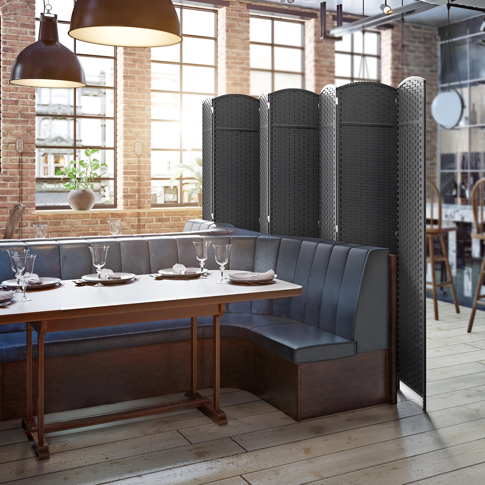 Sorbus 7-Panel Wide Folding Room Divider Privacy Screen, Hand-Woven Gray Mesh