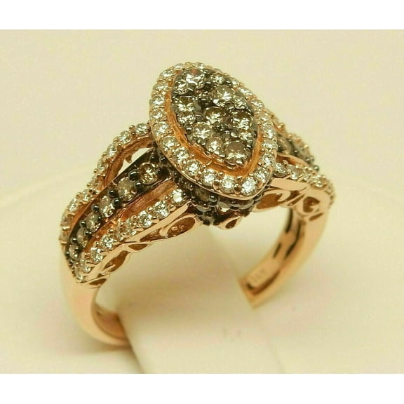 Dreamofdazzles Jewels 2.00 Ctw Round Cut Brown And White Diamond Wedding Anniversary Band Ring 14K Rose Gold Plated 925 Sterling Silver 925 Sterling Silver -6.5
