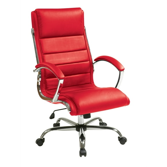Executive Chair with Thick Padded Red Faux Leather Seat