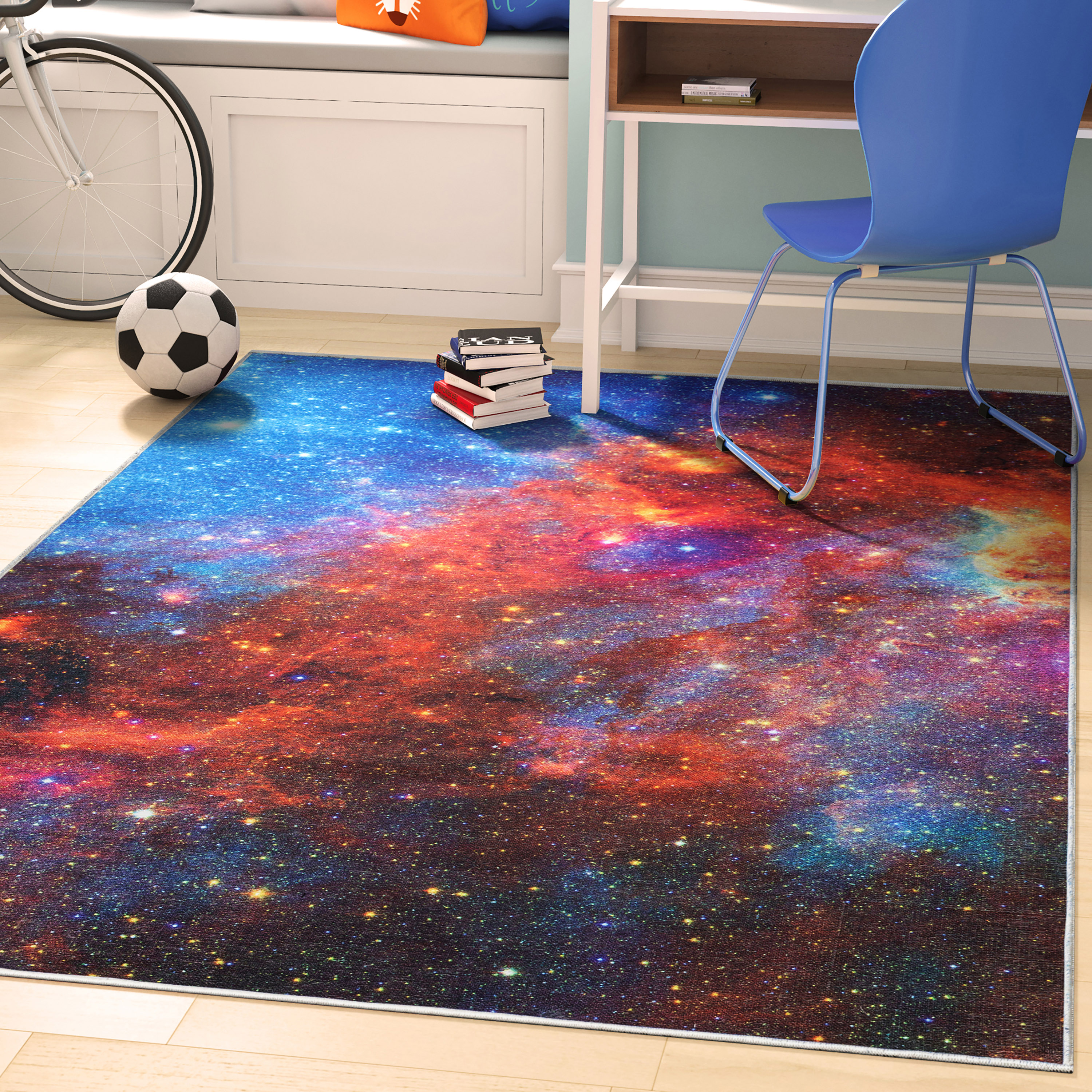 Well Woven Celestial Space Supernova Space Nebula Constellation Multi Color Flat Pile Easy to Clean 5'3" x 7'3" Area Rug for Living Room Dining Room Bedroom and Kitchen
