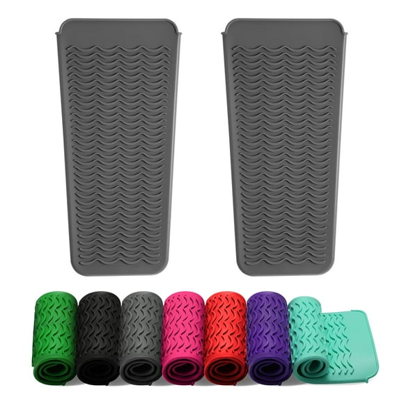 ZAXOP - Bolsa de 2 tapetes de silicona resistentes al calor para planchas, rizadores, alisadores de pelo, rizadores y herramientas de calor (gris y gris)