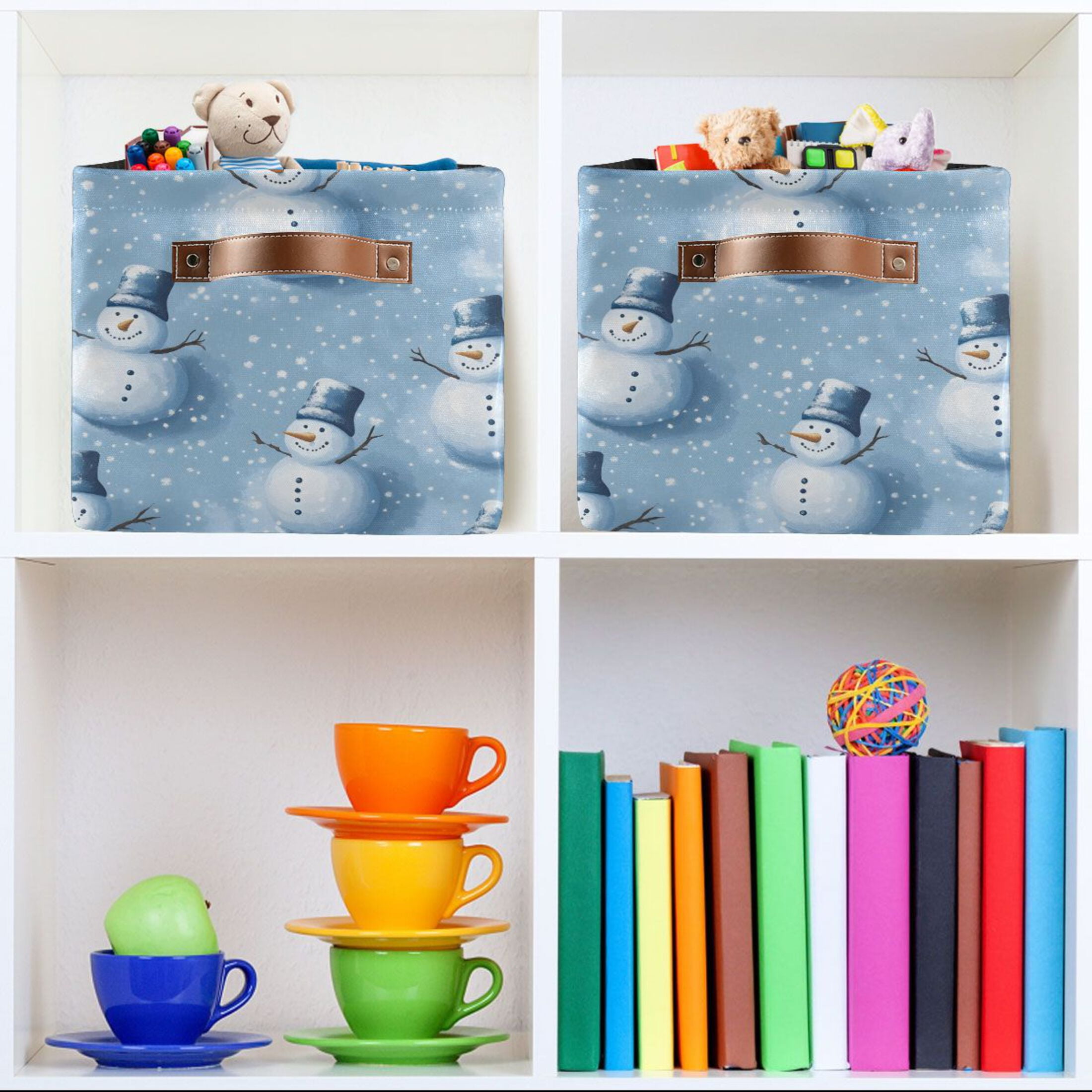 Ryvnso Christmas Winter Snowman Storage Basket Large Bin Foldable Boxes Toys Organizer 14.2x10.2x8.3in 2 PCs