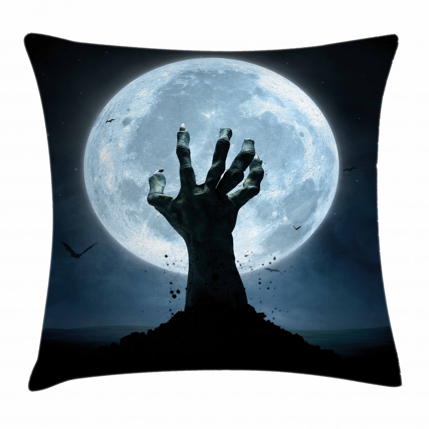 Halloween Decorations Throw Pillow Cushion Cover Zombie Earth Soil Full Moon Bat Horror Story October Twilight Themed Decorative Square Accent Pillow Case 20 X 20 Inches Blue Black By Ambesonne Walmart Com
