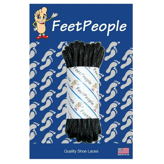 FeetPeople Strong Round Laces , Black w/ Black , Reinforced w/ Kevlar, 45