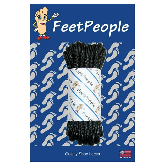FeetPeople Strong Round Laces , Black w/ Black , Reinforced w/ Kevlar, 45