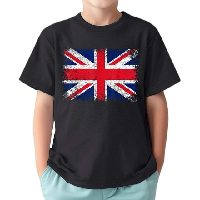 T-shirt pour Garçons Bébé Été Col Rond Manches Courtes Imprimé Drapeau Chemises Sport Quotidien Taille 10-11T