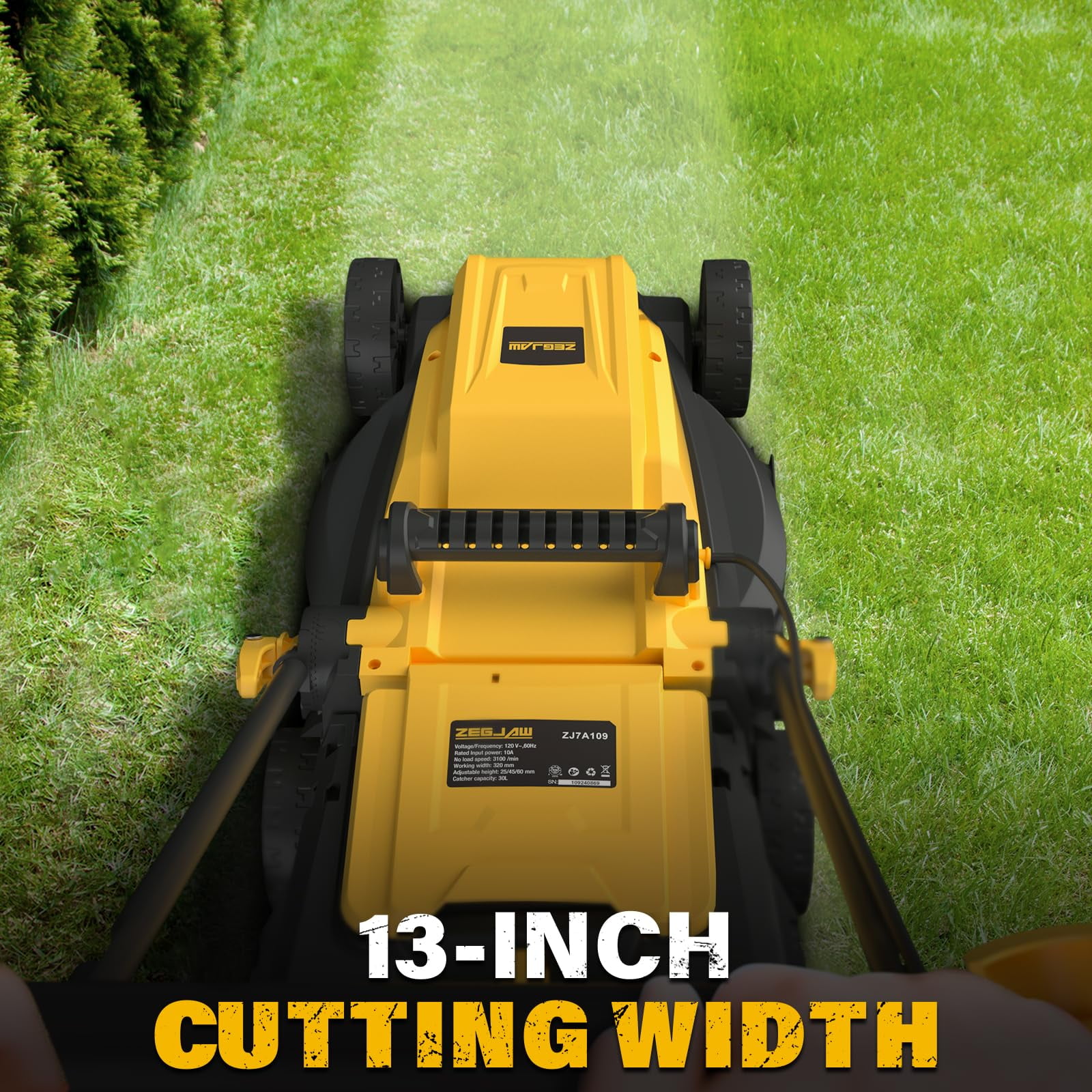 ZEGJAW Electric Lawn Mower Corded, 13 Inch 11-Amp Lawn Mowers with 8 Gallon Collection Bag, 3-Position Cutting Height Adjustment for Lawn Care