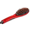 Salon-Grade Anti Static Ceramic Anti-Scald Hair Straightener Detangling Styling Brush- Red