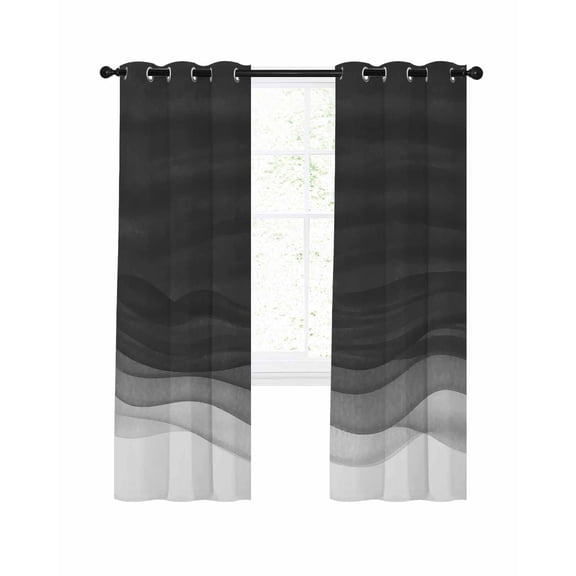 Ombre Waves Blackout Curtains, Light Blocking Print Window Curtains, Abstract Art Gradient Black Modern Thermal Insulated Window Drapes for Living Room Kitchen Cafe 2 Panels, 104"W x 63"L