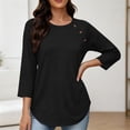 thumbnail image 5 of Craaazy Spring Tops for Women Casual 3/4 Sleeve Solid Color Crew Neck Button Accent Shirts for Everyday Wear, Weekend Errands, 5 of 7