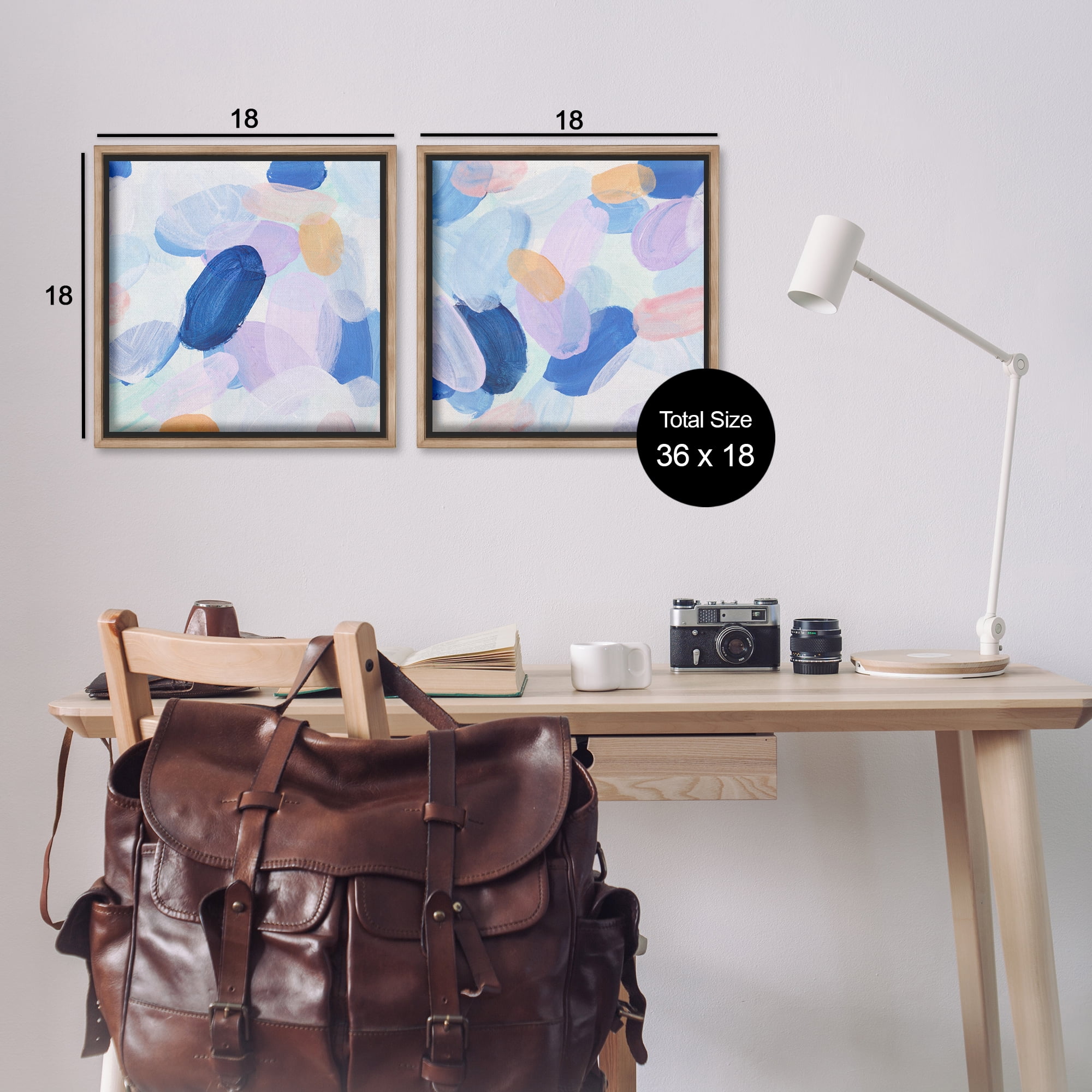 Stupell Industries Oval Lavender Blue Abstract Abstract Painting Brown Floater Framed Canvas Art Print Wall Art, 18 x 18, Set of 2
