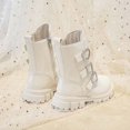 thumbnail image 5 of Girls Martin Boots Faux Leather Tall Boots with Double Buckle & Side Zipper Non Slip Thick Platform Sole Casual Dress Footwear for Fall Winter Daily Wear Beige 11.5(29), 5 of 6
