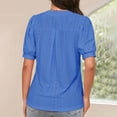 thumbnail image 5 of DPTALR Women's Spring/Summer Solid Color Casual Top, V-Neck Short Sleeve Hollow-Out Fashion Thin Women's Top,Blue,Size L, 5 of 7