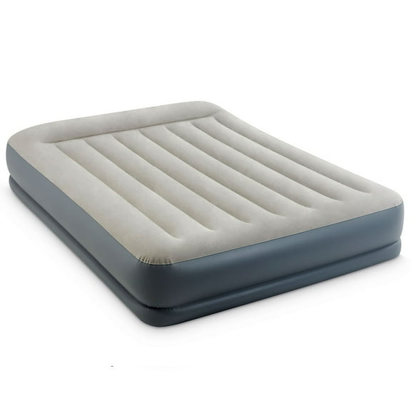Intex: Pillow Rest Airbed - Queen - 12" Inflatable Air Mattress, Built-In Pump & Pillow, Mid-Rise, Fiber-Tech, Velvety Surface, 600lb Cap, 64117ED