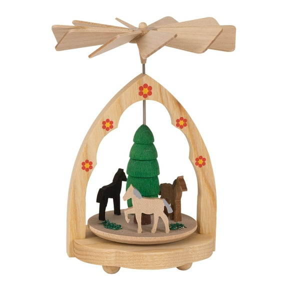 4.25" Richard Glaesser Spinning Horses Christmas Mini Pyramid