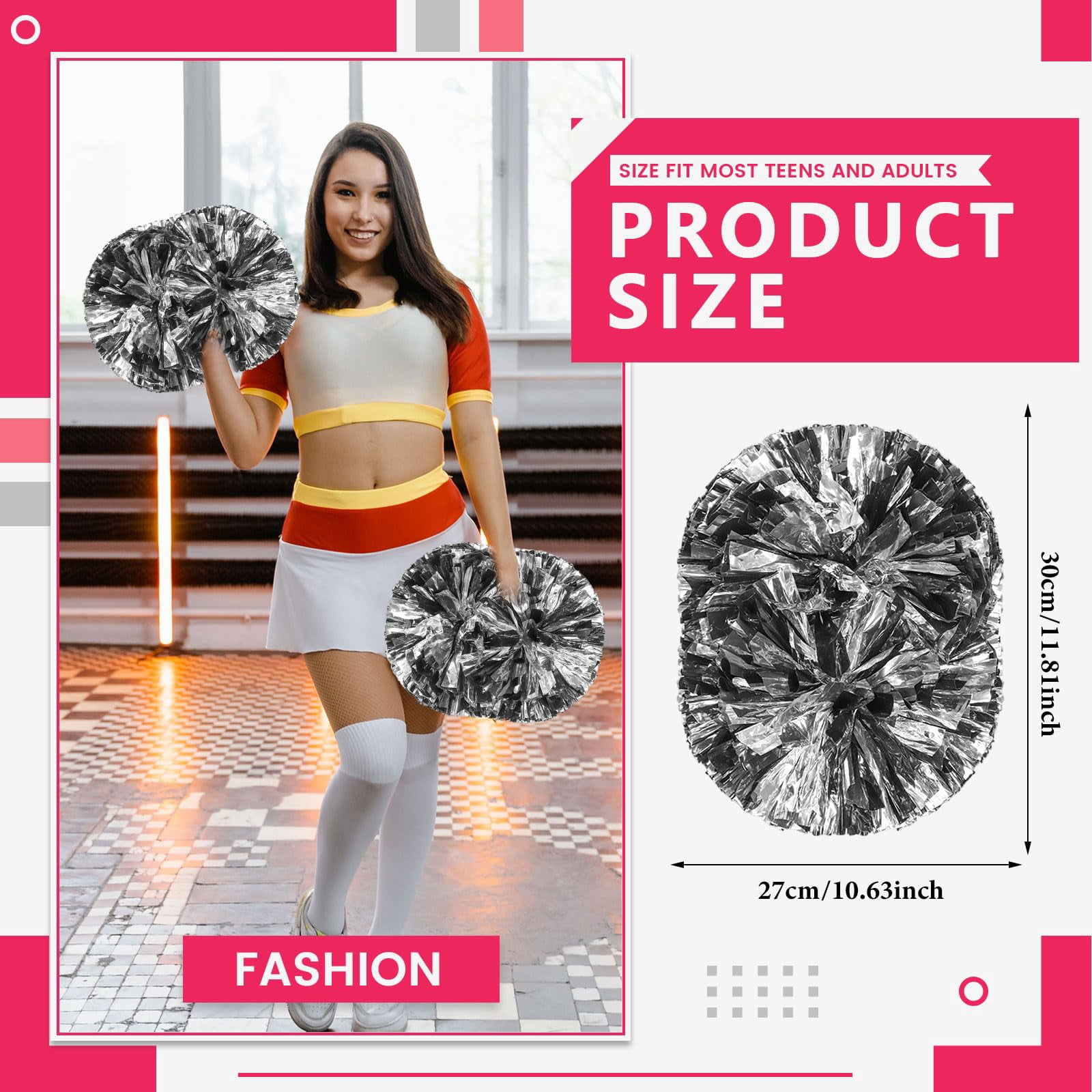 10 Pcs Cheerleading Pom Poms, Cheerleader Pompoms with Handle Style,Fit for Team Spirit Sports Dance Cheering