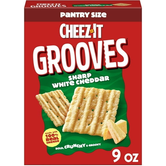 4 Pack Of Cheez‑It Grooves Sharp White Cheddar Cheese Crackers – 9 oz Crunchy Thin‑Ridge Snack, With Olive Green Bowl By ValueNest