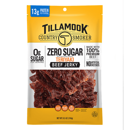 Tillamook Country Smoker, Zero Sugar Teriyaki Beef Jerky, 6.5 oz Bag