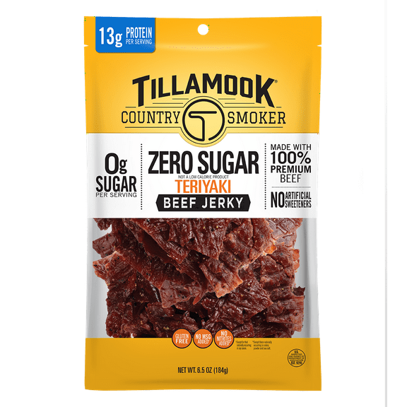 Tillamook Country Smoker, Zero Sugar Teriyaki Beef Jerky, 6.5 oz Bag