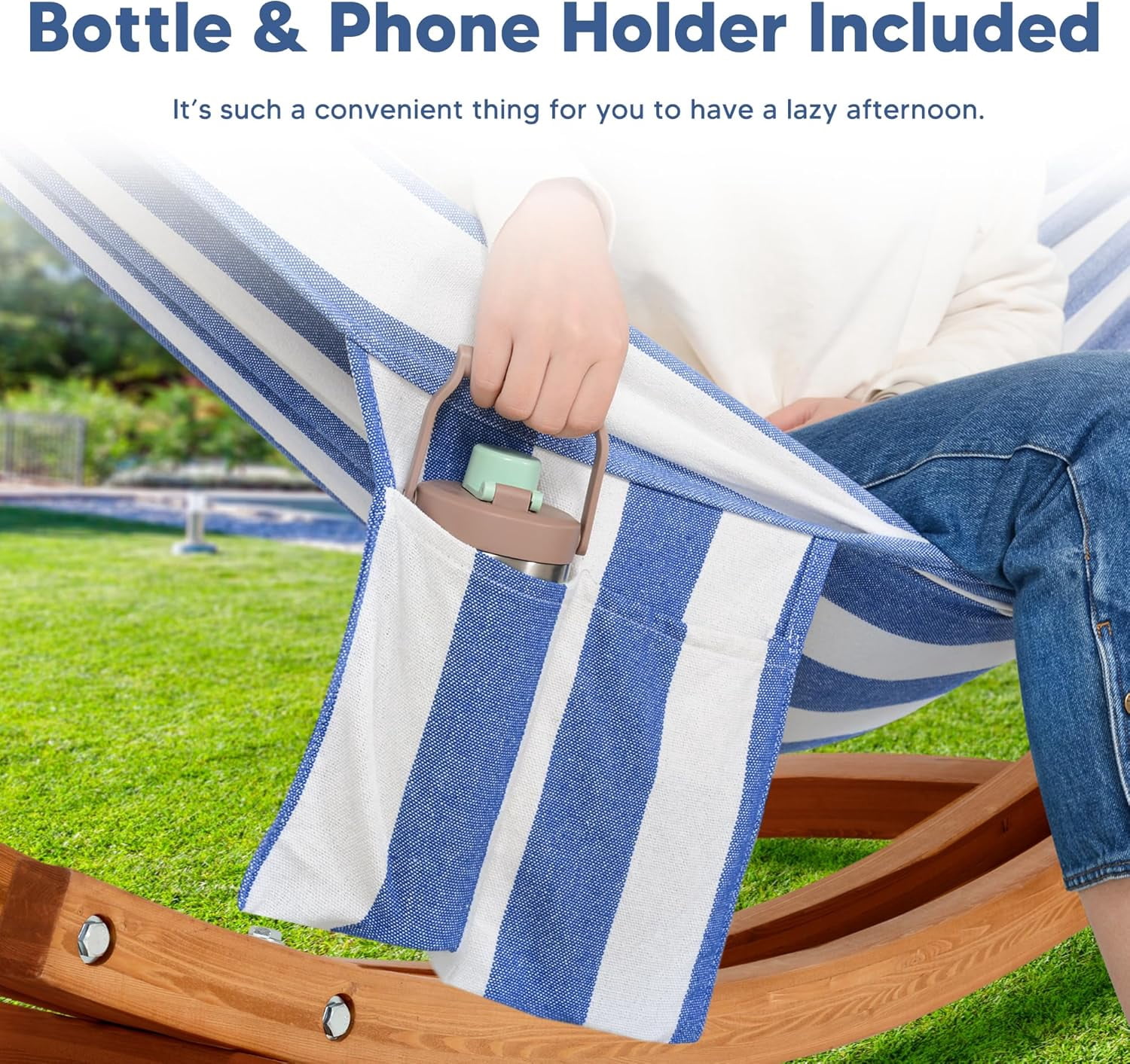 SUNCREAT Hammocks for Outside with Stand, Porch Hammock and Stand, 475 lbs Capacity, Blue & White