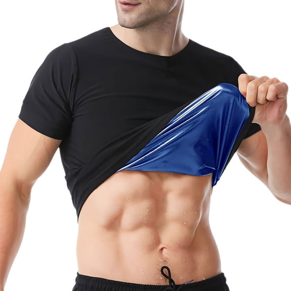 Men Sauna Sweat Vest Slimming Weight Loss Waist Trainer Short Sleeve Workout Top for Gym Running Basketball Sports