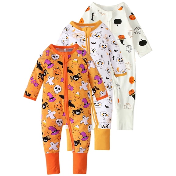 WIBACKER Halloween Cotton Baby Convertible Footie Pajamas, Sleep and Play Footless Zipper Sleeper for Unisex Baby Boys Girls 3-6M