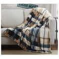 thumbnail image 5 of Tache Winter Cabin Blue Tan Farmhouse Super Soft Micro Fleece Tartan Plaid Plush Lightweight Dual-Sided Decorative Couch, Sofa, Travel, Lap, Bed Throw Blanket, 50x60 Tan/Blue, 5 of 8