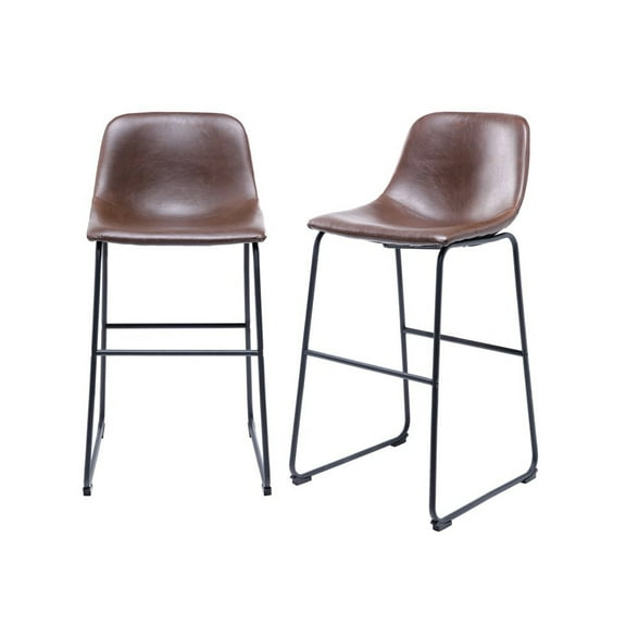 Collingwood Leather Kitchen Island Bar Stool with Curved Edged Seat in Brown - Set of 2
