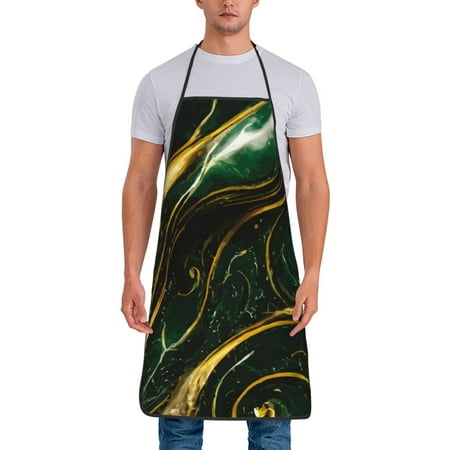 

Xecao Green Marble Print Funny BBQ Chef Aprons for Men Women Adjustable Kitchen Cooking Aprons with Pocket Waterproof Oil Proof No Pilling Fading