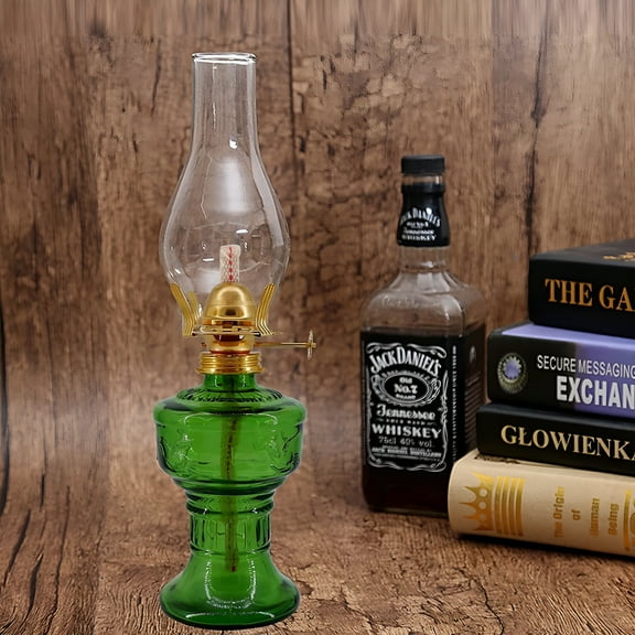 HIBIBUD Classic Vintage Glass Kerosene Oil Lamps,Hurricane Lamp Lantern Vintage Oil Lamps for Indoor Use Decor Chamber (Green,33*9cm)