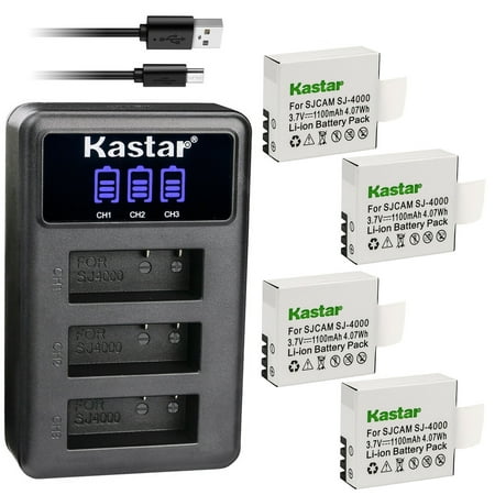 Image of Kastar 4 Pack SJ4000 Battery and LCD Triple USB Charger Compatible with Eken H8 Eken H8 Pro Eken H8R Eken H9 Eken H9R Eko Full HD 1080p Wifi Eko HD 720p Eko Ultra HD 4K Wifi Camera