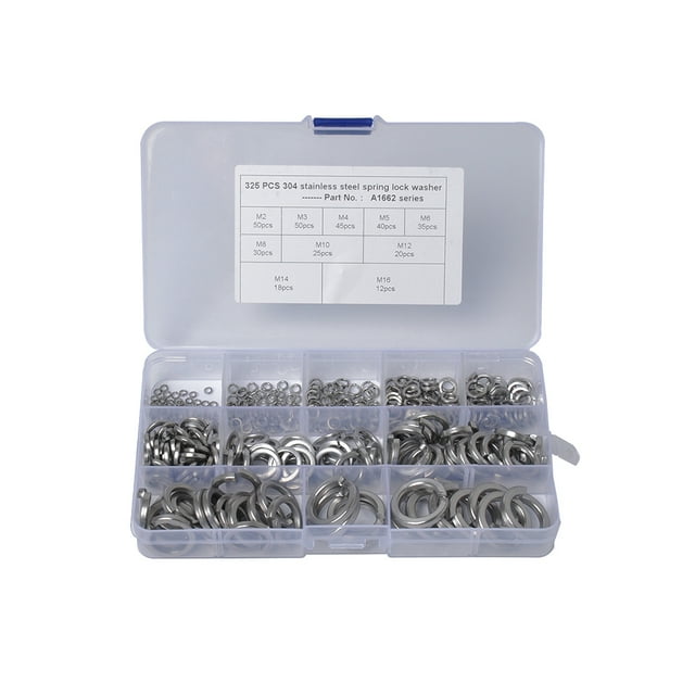 325PCS/Set Spring Washers Stainless Steel Split Lock Washers kit gaskets M2 M3 M4 M5 M6 M8 M10 M12 M14 M16 Car Full Kit Gaskets