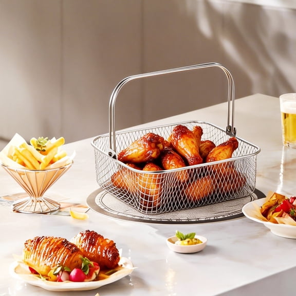 GAXIRE Air Fry Basket Air Fryer Basket Square Stainless Steel 1Pack 8.06X8.06X2.55In